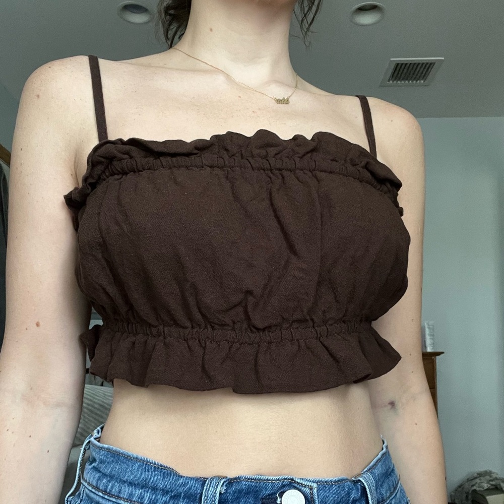 Wild Fable Brown Smocked Ruffled Camisole